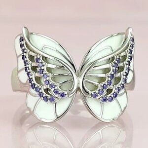 🎁Sweet White Butterfly Anillos Silver Plated Ring for Women/ UNVN12339